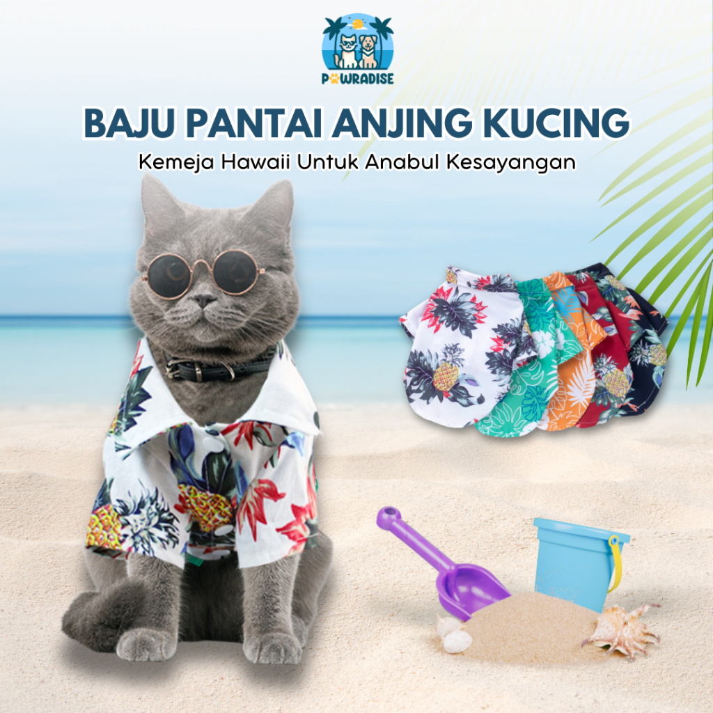Anjing Kucing Kostum Baju Anjing dan Kucing Motif Hawaii Aloha Kaos Kemeja Santai | Kostum Kaos Keme