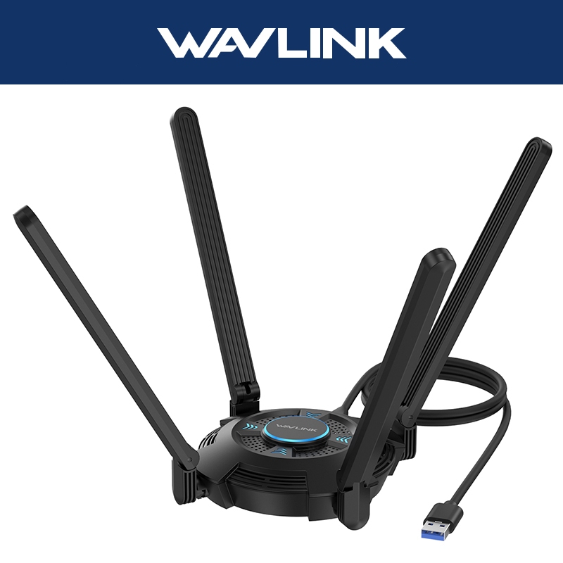 WAVLINK USB WiFi Adapter for PC, AX5400 Tri-band 2.4/5/6GHz Wireless Network Adapter with 4 High