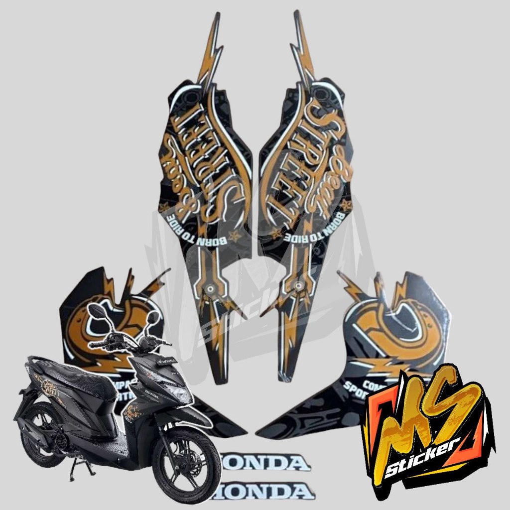 STICKER STIKER POLET LIS STRIPING MOTOR FULL BODY HONDA BEAT STREET WARNA HITAM GOLD