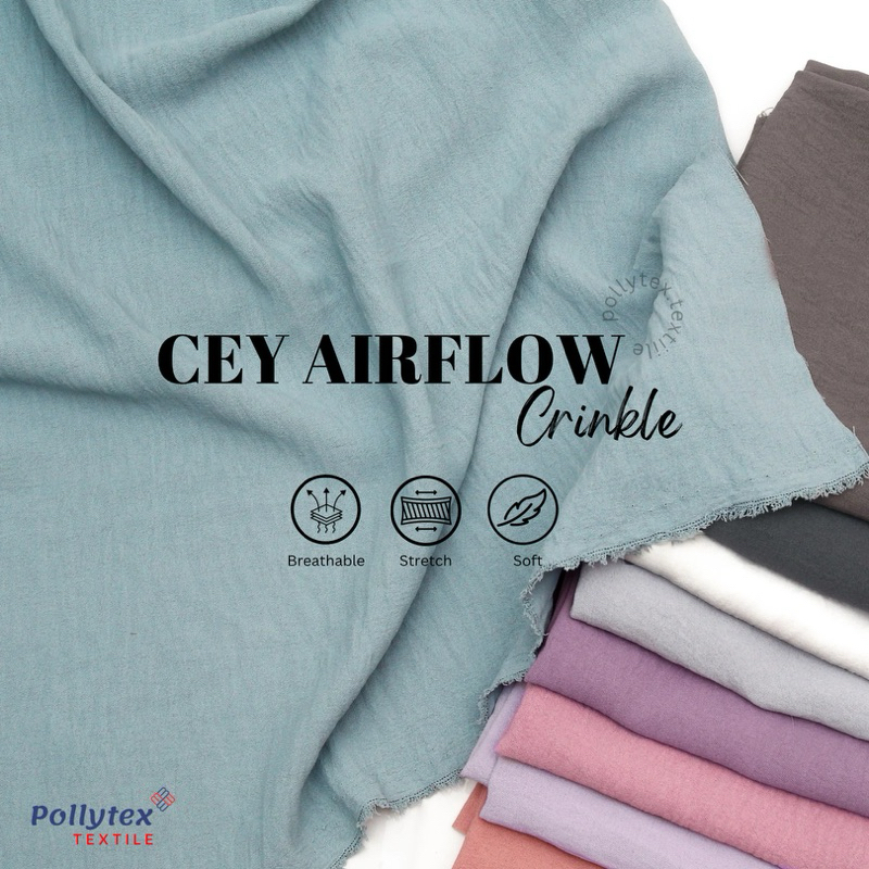 Bahan Kain Cey Crinkle Airflow Premium Rayon Crinkel Cringkel Kringkel Eceran Meteran per 0,5 meter