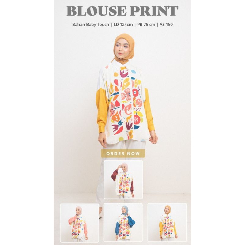 blouse katun satin print premium import 4 warna/atasan wanita