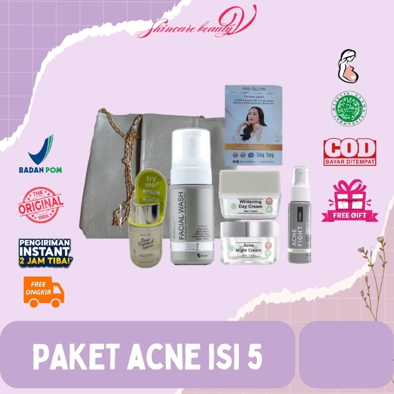 MS GLOW - (FREE GIFT)Paket Wajah isi 5 whitening acne ultimate luminous dna original BPOM free gift