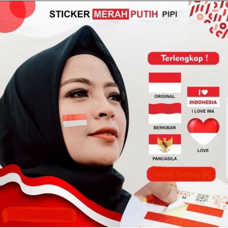 

STIKER PIPI BENDERA MERAH PUTIH INDONESIA HUT RI UK 2x3CM ISI 28PCS/PACK DAPAT 2PACK