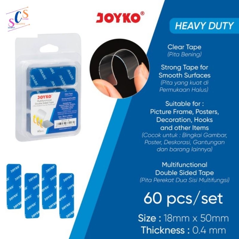 

JOYKO MULTIFUNCTIONAL DOUBLE SIDED TAPE MDST-8 / PITA PEREKAT DUA SISI MULTIFUNGSI 60 PCS