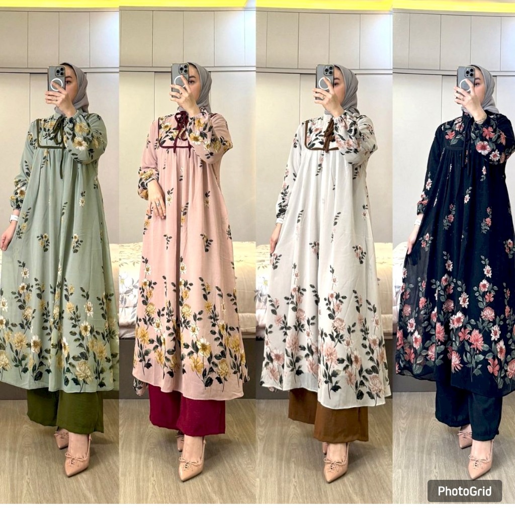 setelan midi ceruty abstrak lyra set long tunik setelan kulot wanita oneset wanita busui