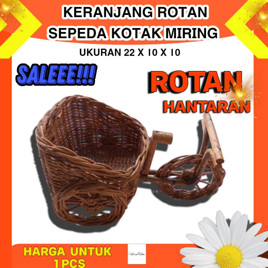 KERANJANG ROTAN SEPEDA KOTAK MIRING/ HIASAN/HANTARAN/PIKNIK/AESTHETIC/SOUVENIR/ROTAN/KERANJANG  ROTA