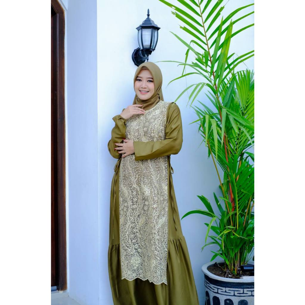 RAMADANIA ZIRA TILE 06 DRESS ONLY - DRESS KONDANGAN - DRESS POLOS MIX BROKAT RENDA - DRESS WISUDA -L