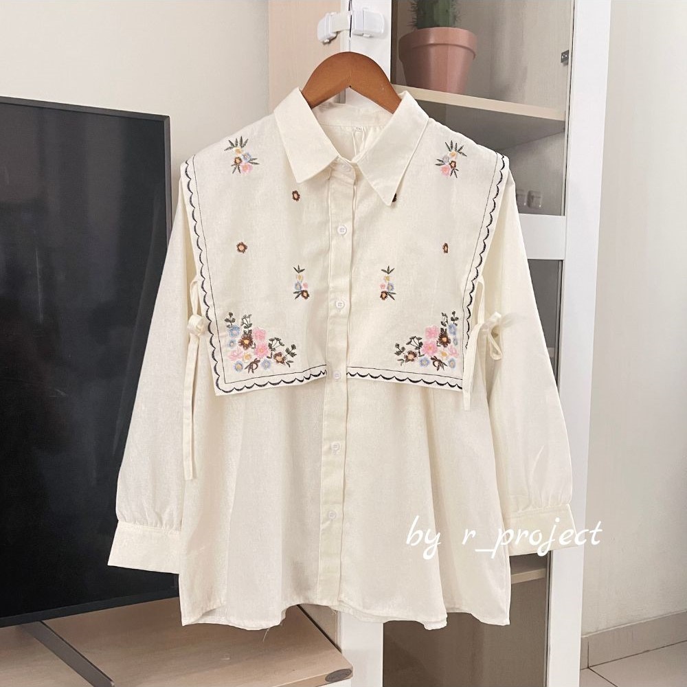 KEMEJA BORDIR BAHAN LINEN - Ukuran S M L XL XXL XXXL 5L - Kemeja Jumbo - Atasan Wanita Jumbo - Narika shirt - kemeja wanita lengan panjang by r_project