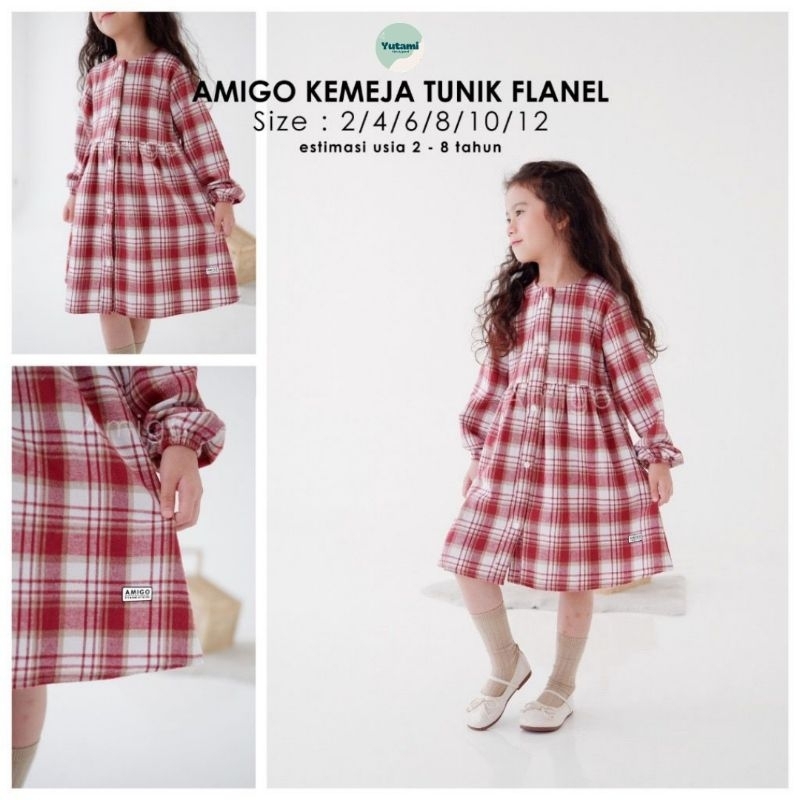 Kemeja Tunik Flanel Anak Perempuan | Baju Atasan Anak Perempuan 2-8 Tahun Amigo