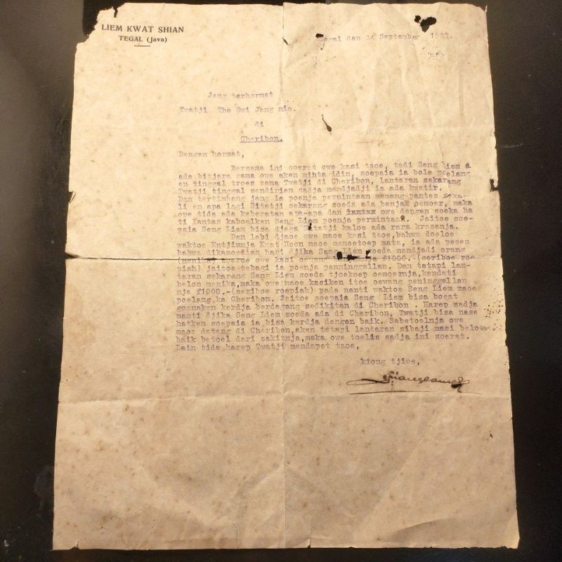 

Arsip Cindo Kuno Surat Menyurat 1927 Bahasa Melayu Lama