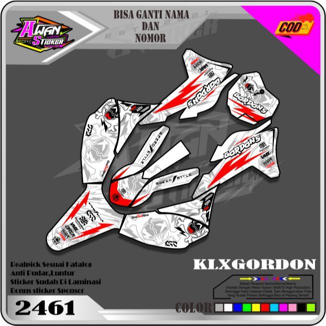DECAL KLX GORDON FULL BODY PUTIH HITAM KAWASAKI SUPERMOTO SUREX SUPERGLOSY - DECAL KLX G BF