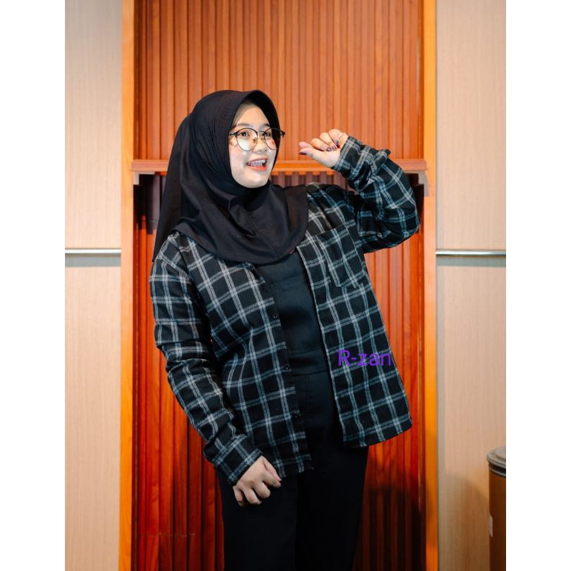 Kemeja panel premium cowok/cewek lengan panjang baju distro Slim-fitting Hitam Putih putih kemeja ke