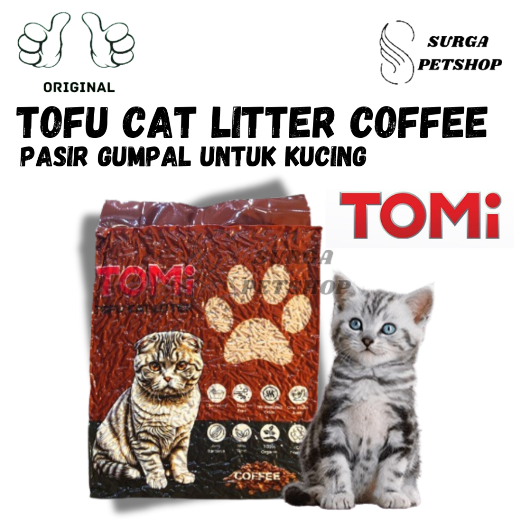 TOMI Tofu Cat Litter Coffee 7 L 2,5 kg Pasir Gumpal Untuk Kucing Flushable Aroma Kopi 7 Liter 7L dar