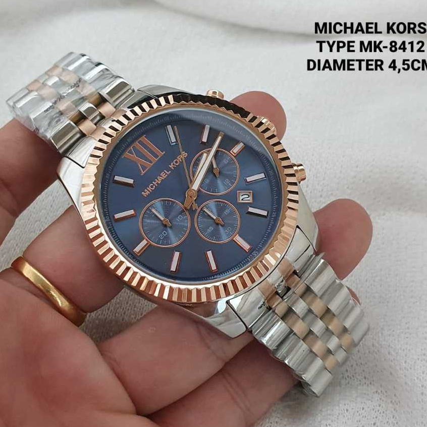 Jam Tangan Pria KORZ Lexington MK8412 Chronograph Navy Dial Silver Combi Rosegold Steel