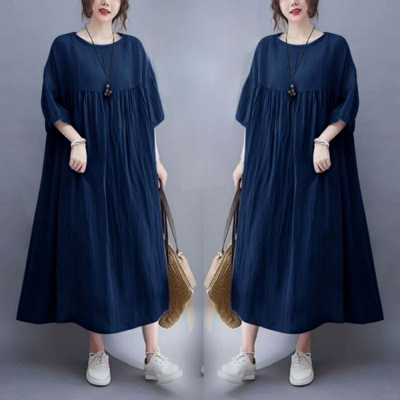 ACNI DRESS JUMBO RAYON PREMIUM LENGAN KARET 7/9 DRES OVERSIZE KOREA  STYLE