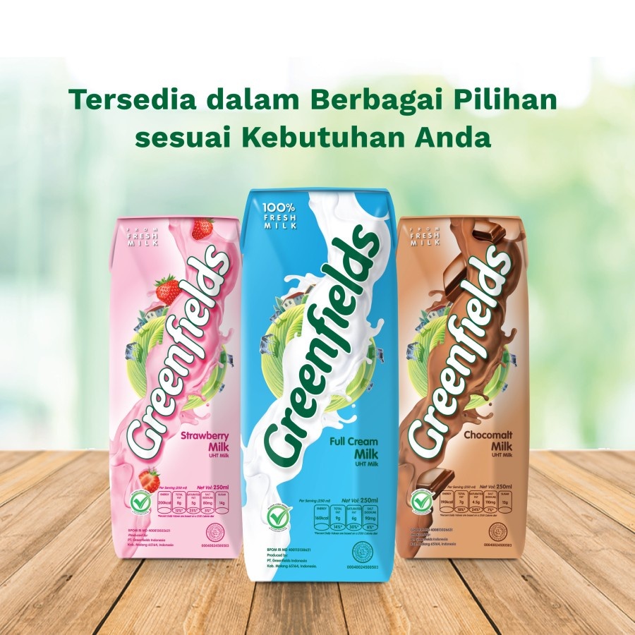 

Greenfields Susu UHT Full Cream - Cokelat - Strawberry 200 ml - isi 8 pcs - 100% Fresh Milk dari Greenfields Farm