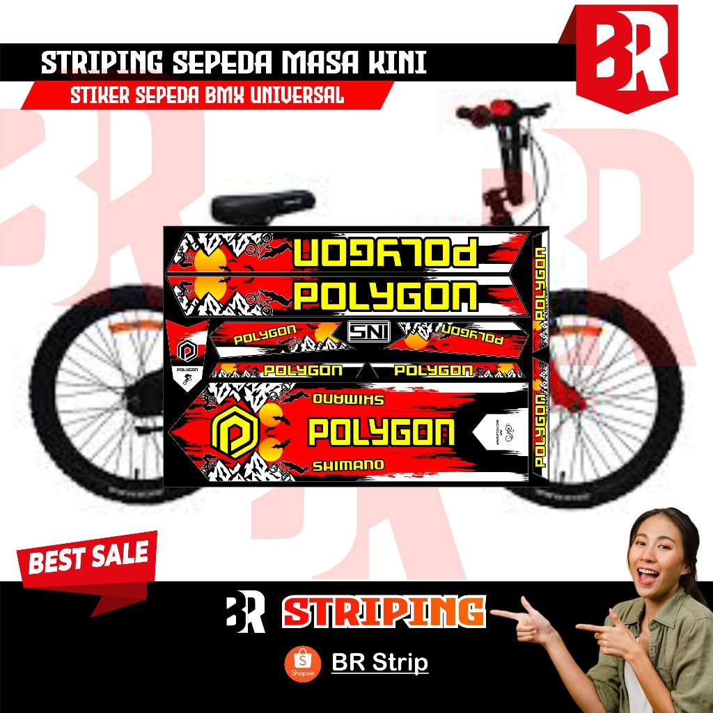 NEW stiker striping sepeda BMX 18 20 polygon decal glossy lentur anti air