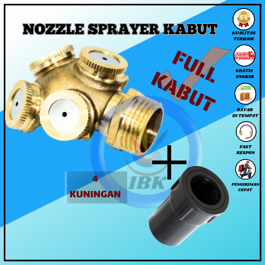 Spuyer Nozzle Sprayer Kabut Embun Kepala 4 Kuningan Untuk Rumah Walet Kandang Ayam Jamur + sok drat 