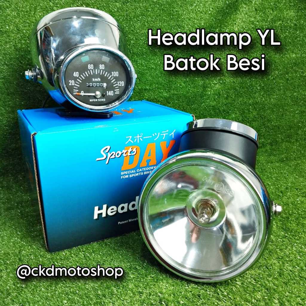 LAMPU DEPAN YL BATOK LAMPU BESI HEADLAMP YL SET SPIDOMETER 5,75 INCH CB100 GL100 IMPORT DAY