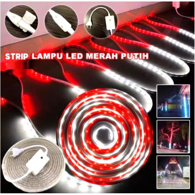 Lampu LED Strip Selang Merah Putih Kedip Lampu Hias
