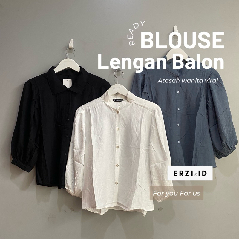 Blus Wanita Lengan Balon Gaya Korea Bahan Linen Vintage