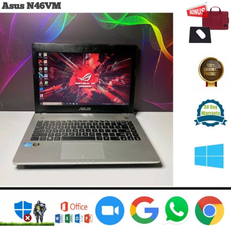Laptop ASUS N46VM Intel Core i7 Gen 3 Ram 4GB SSD 256 Nvdia Geforce GT 630M Win 10
