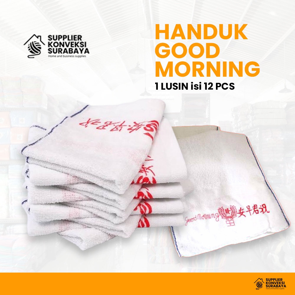 (LUSINAN) Handuk Good morning Handuk Putih Wajah Salon Serbaguna - Handuk mandi - Handuk wajah - Han