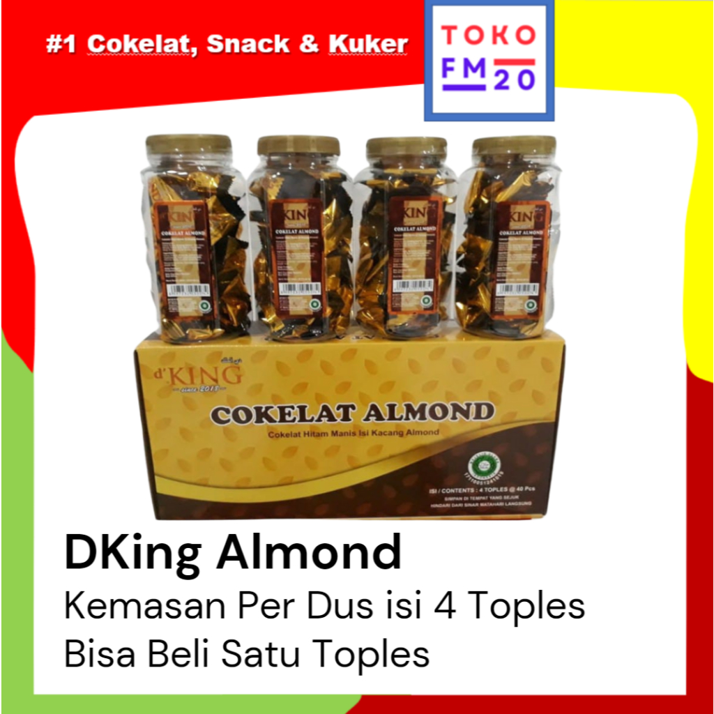 

Coklat Almond 1 Kardus D King Cokelat Almond isi 4 toples per toples isi 40