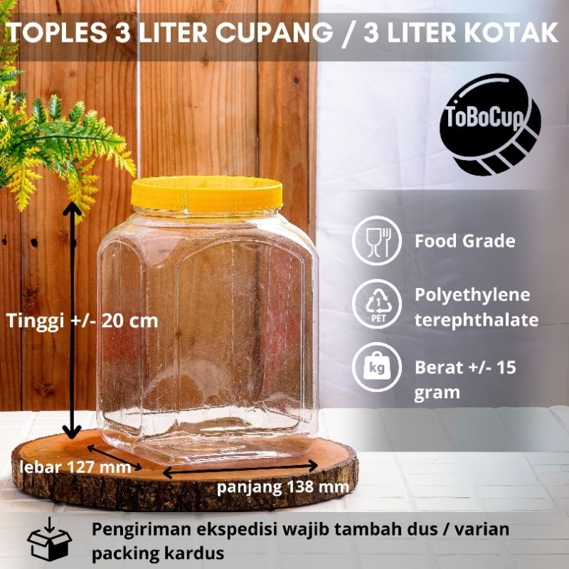 ISI 6 PCS Toples Cupang 3 Liter/ Toples Kotak 3 Liter / Toples Kerupuk