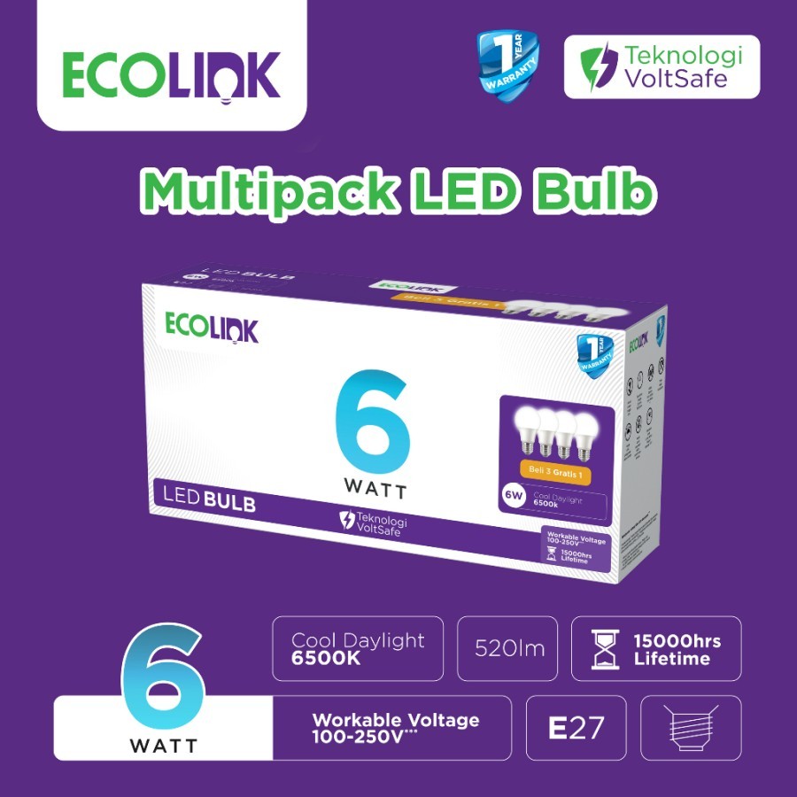ECOLINK LED BULB MULTIPACK 6W 8W 10W 12W SNI BERGARANSI