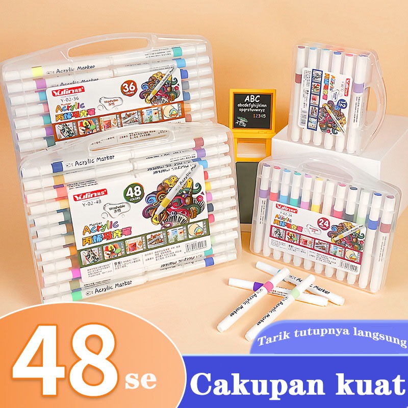 

48/60/80 warna Spidol Akrilik Acrylic Marker Pen Set 12, 24, 36, 48 warna Cepat Kering Tahan Air Kualitas Terbaik
