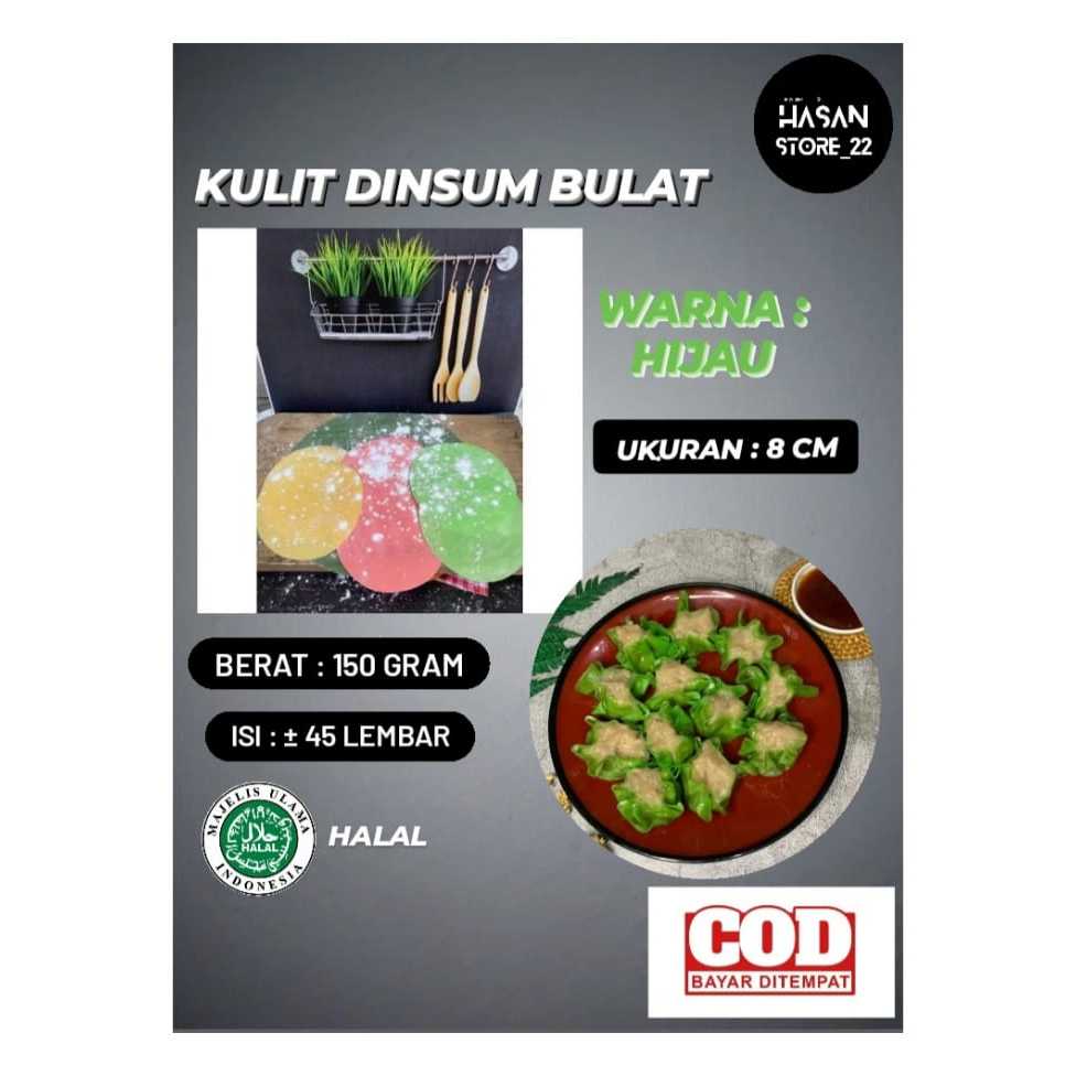 

Kulit Dimsum Bulat Diameter 8cm Warna Hijau kemasan 150gram Tipis Halal Enak Kulit Siomay Gyoza Bulat
