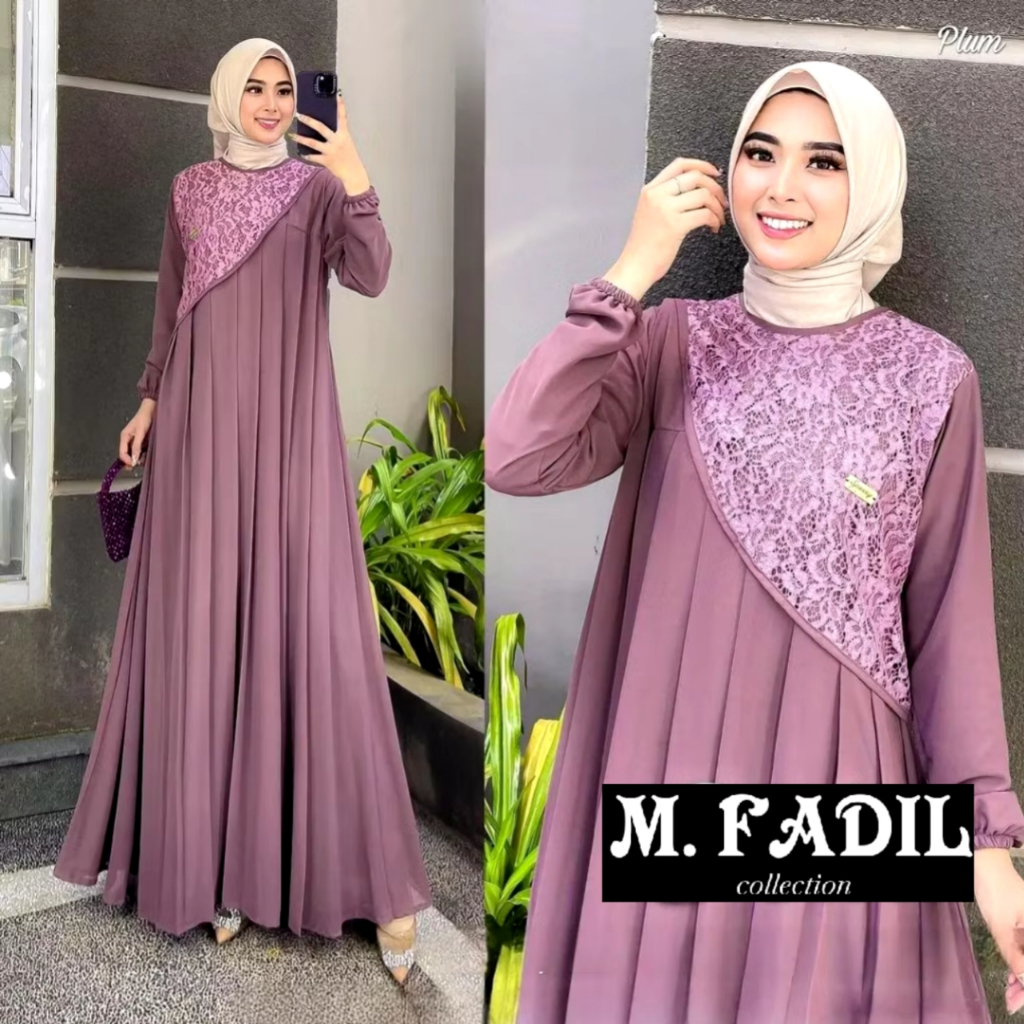 Gamis Maxi Delia Series Ceruty Mix Brokat Muslim Syari Dewasa |Gamis Lebaran Dress Lebaran