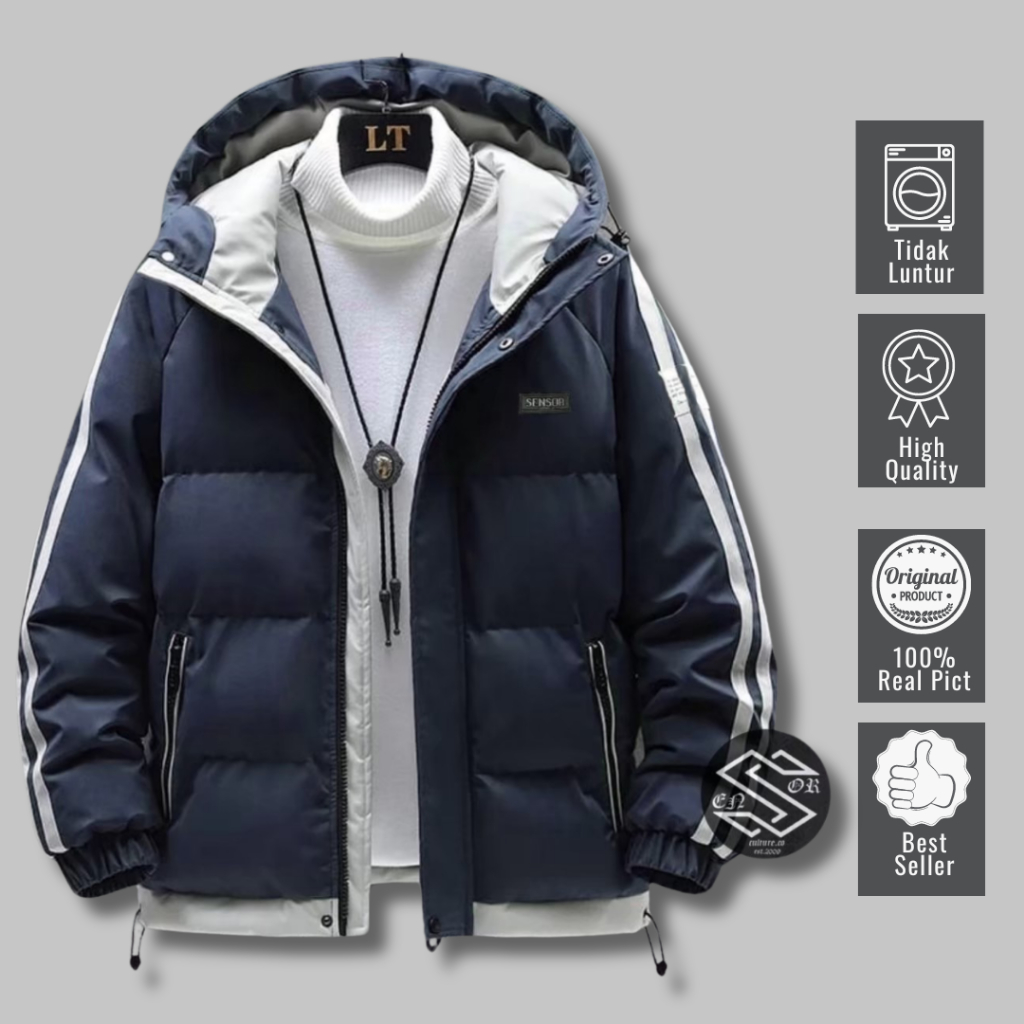 Jaket Outdoor Gelembung Hoodie SENSOR / Jaket Fupper Basic Pria Waterproof / Jaket Anti Air Kekinian