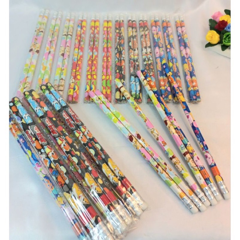 

[ISI 24 PCS] Pencil 2B Bergambar Karakter Stip / Pensil Fancy Dengan Kepala Penghapus Kemasan Renceng