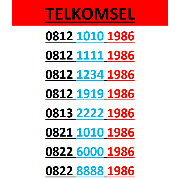 Nomor cantik telkomsel simpati 4g 5g seri tahun 1986 r3000