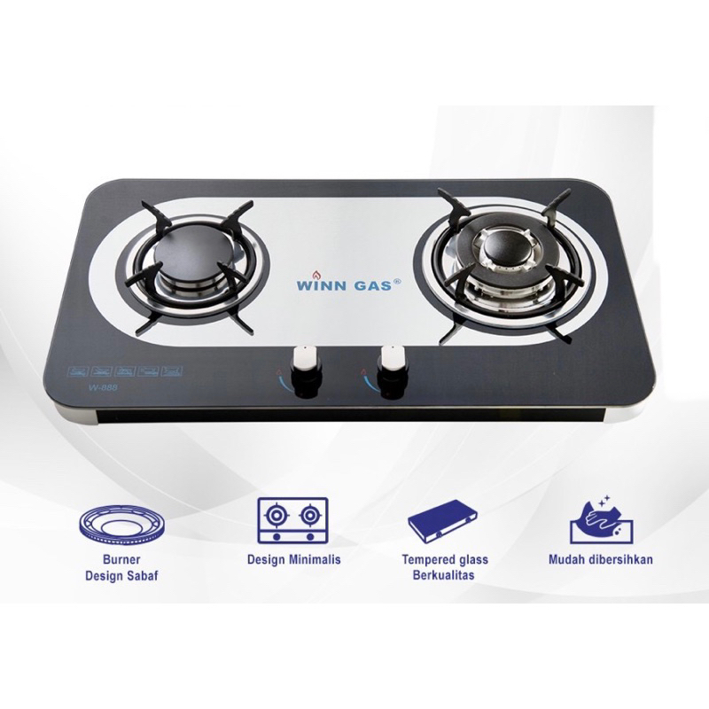 Kompor Gas Kaca 2 Tungku WINN GAS W-888
