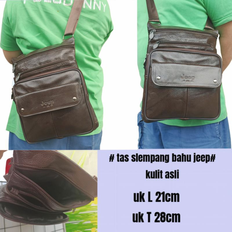 original tas slempang bahu kulit asli/tas slempang  jeep 100% kulit sapi  /tas slempang pormal