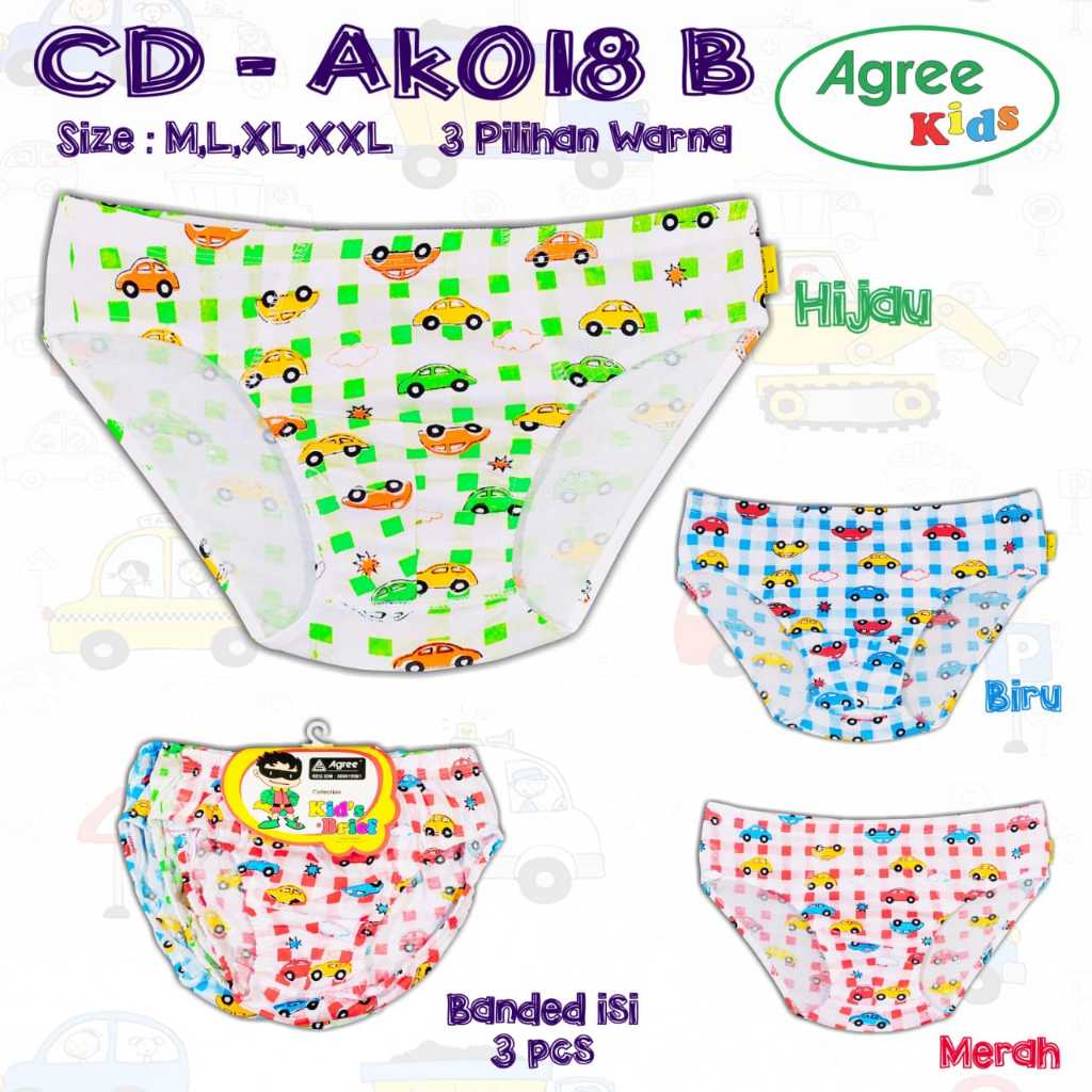 [ 3PCS ]Celana Dalam anak cowok agree putih | CD Agree Kids Motif MOBIL