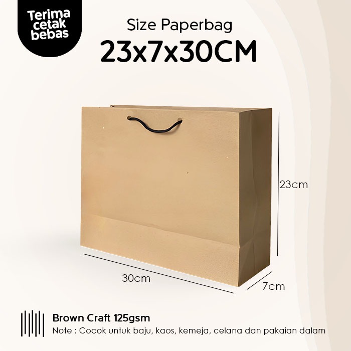 

Paper Bag Kado LANSCAPE 23x7x30 CM, Papper Bag Coklat Packing Baju, Celana, Kemeja dan Kaos, Paperbag Polos Packaging Olshop Murah Cokelat
