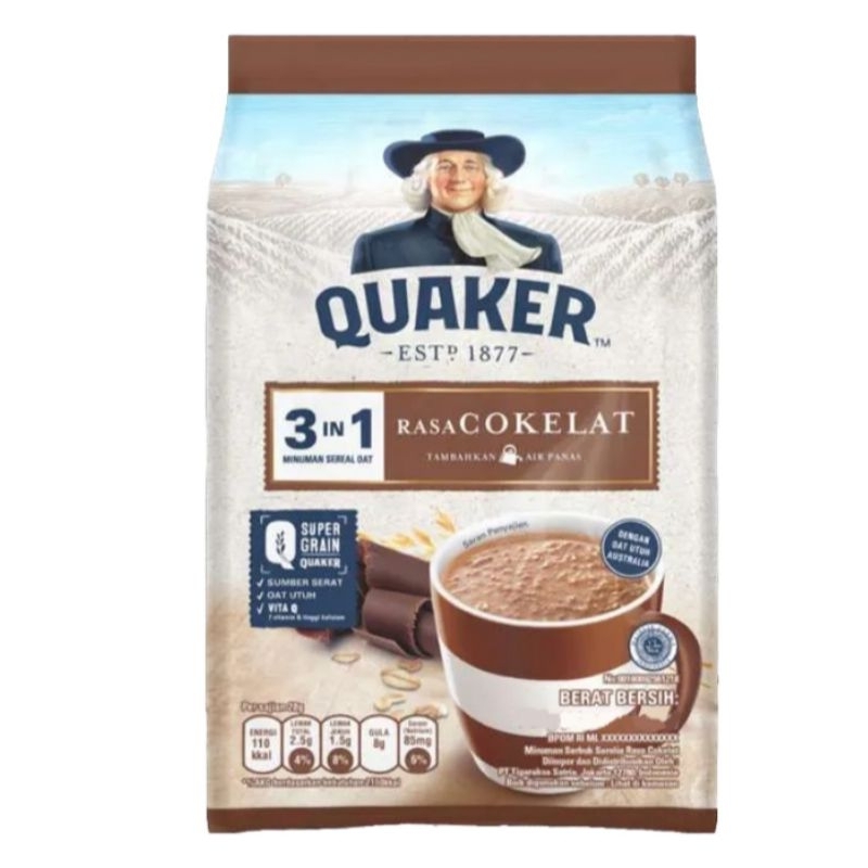 

quaker oats 3in1 cokelat bag 8 x 28 gram