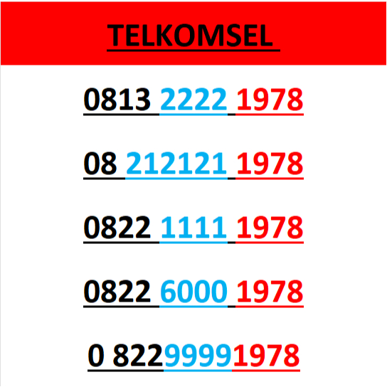 Nomor cantik telkomsel 4G 5G seri tahun 1978 r3000