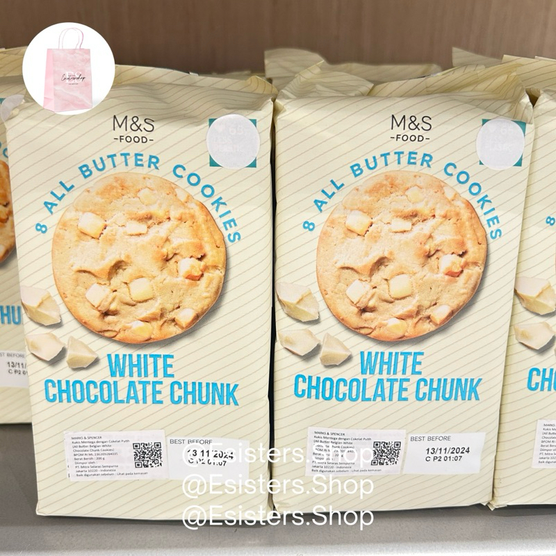 M&S Food All Butter Belgian White Chocolate Chunk Cookies | Kue Kukis Cokelat Mentega Marks and Spen