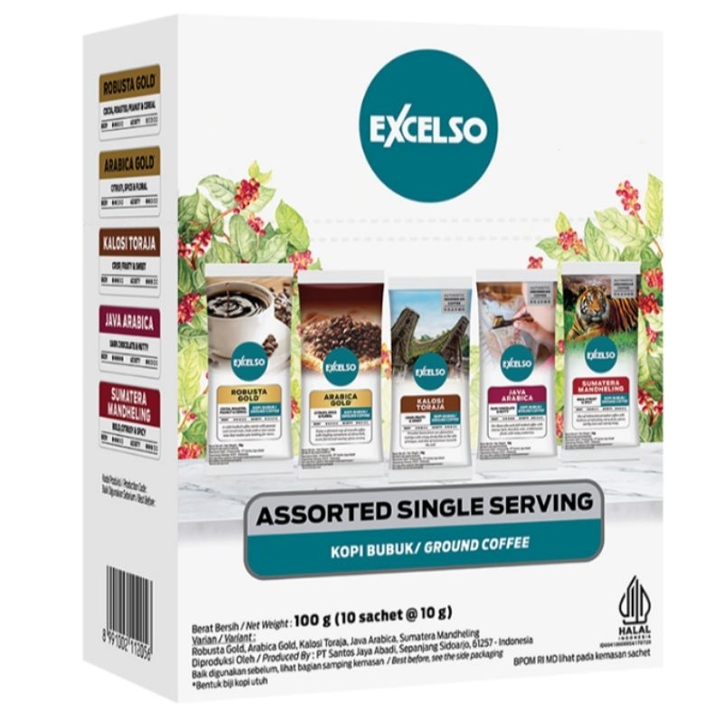 

excelso assorted single serving box isi 10 sachet x 10 gram