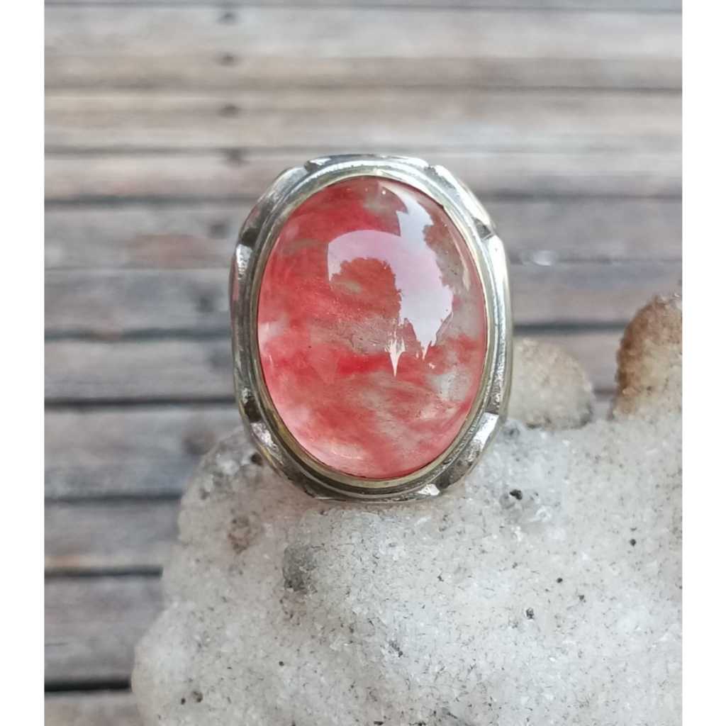 Natural Kecubung Karang Merah Big Size Ring Alpaka Chrome