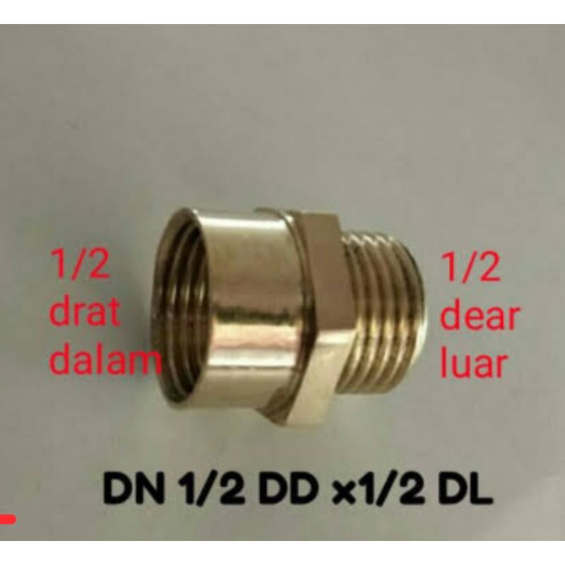 DOBEL NEPEL 1/2 INCH KUNINGAN / NEPEL DRAT DALAM 1/2" DRAT LUAR 1/2