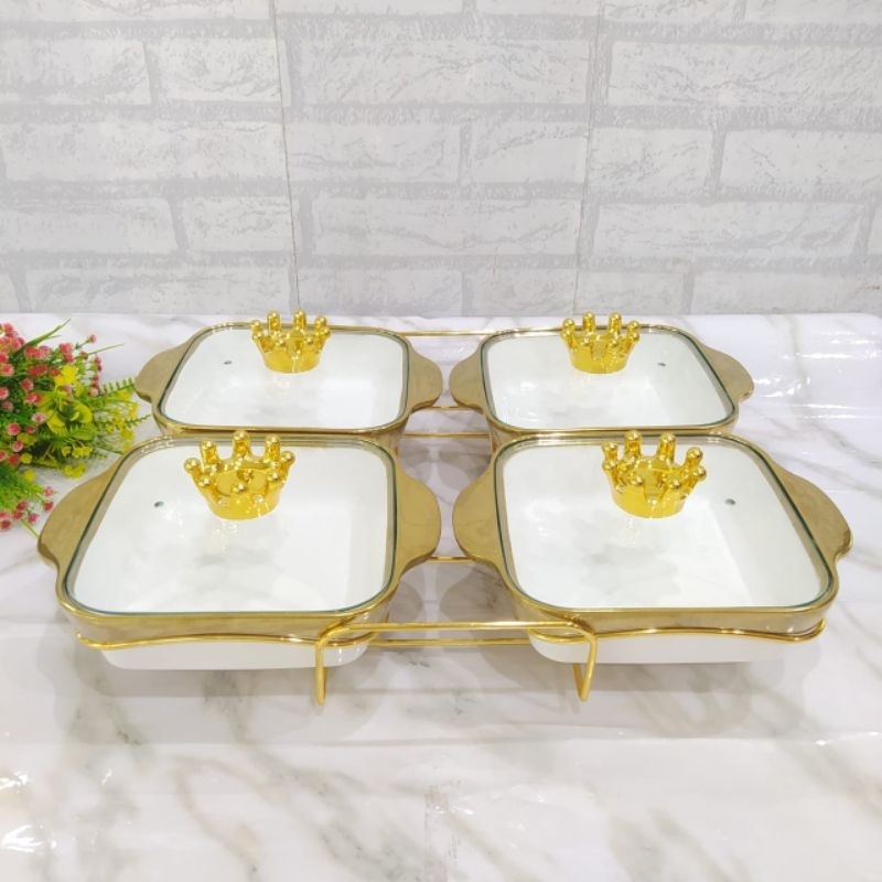 Prasmanan Keramik Set 4 Pcs Tutup Kaca Mahkota - Homeline
