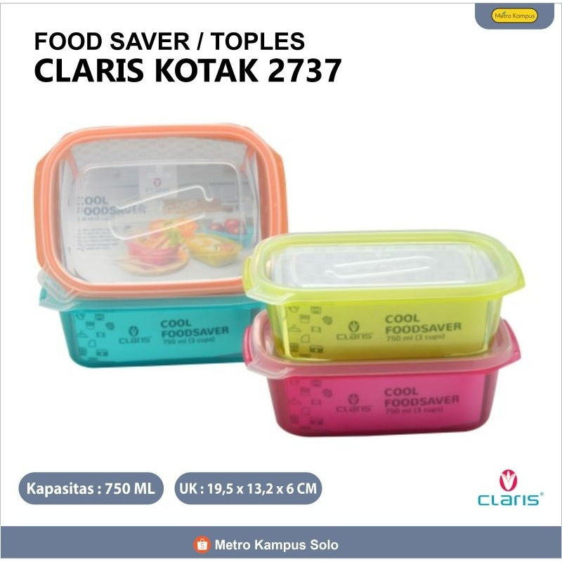 [Random] Toples Foodsaver Claris Kotak 2737 | Toples Kotak Tempat Sayur - Wadah Bekal 770ML