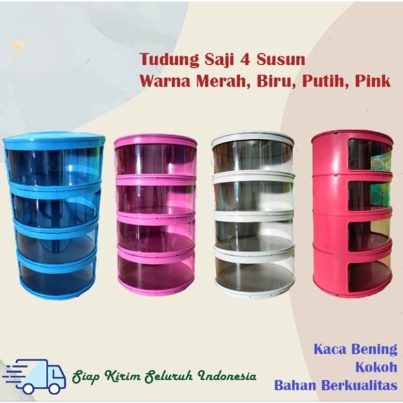 MARIFOOEM - TUDUNG SAJI 4 SUSUN TEMPAT MAKANAN BERTINGKAT PRAKTIS MERAH, PUTIH, PINK, BIRU