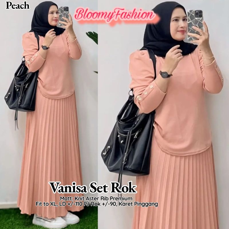 Setelan Rok VANISA Set/Bahan knit aster rib premium, fit to xl